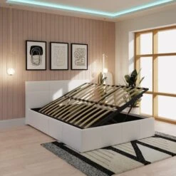 Side Lift Ottoman Bed, Faux Leather -Furniture Sale Store 30282764 alt01