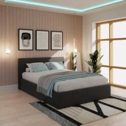 Side Lift Ottoman Bed, Faux Leather -Furniture Sale Store 30282765