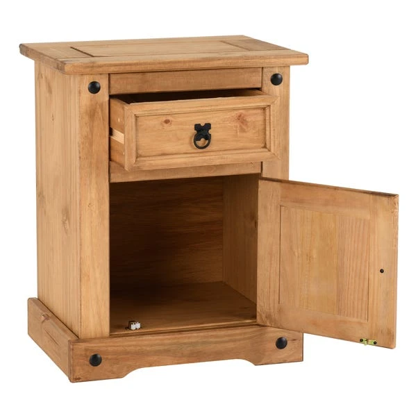 Corona 1 Drawer & 1 Door Bedside Table, Pine 4 Corona 1 Drawer & 1 Door Bedside Table, Pine - Image 4
