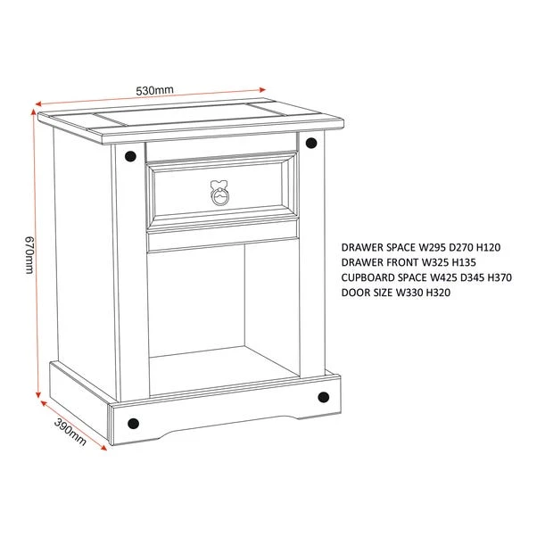 Corona 1 Drawer & 1 Door Bedside Table, Pine 9 Corona 1 Drawer & 1 Door Bedside Table, Pine - Image 9