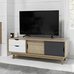 Scandi 2 Drawer Grey TV Media Unit For TVs Up To 55"