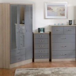 Nevada Triple 2 Drawer Wardrobe, Mirrored -Furniture Sale Store 30606998