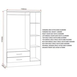 Nevada Triple 2 Drawer Wardrobe, Mirrored -Furniture Sale Store 30606999 alt09