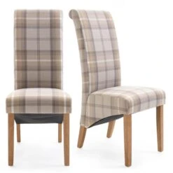 Set Of 2 Chester Dining Chairs, Woven Check Fabric -Furniture Sale Store 30662747