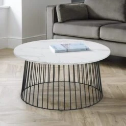 Broadway Round Coffee Table, White Faux Marble