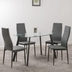 Abbey 4 Seater Rectangular Glass Top Dining Table With 4 Chairs