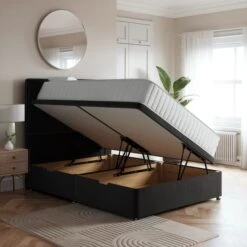 Luxury Side Ottoman Bed Frame, Velvet -Furniture Sale Store 30790291 alt01