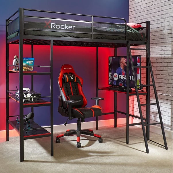 X Rocker Fortress Gaming High Sleeper Bunk Bed With Shelves & Desk 1 X Rocker Fortress Gaming High Sleeper Bunk Bed With Shelves & Desk