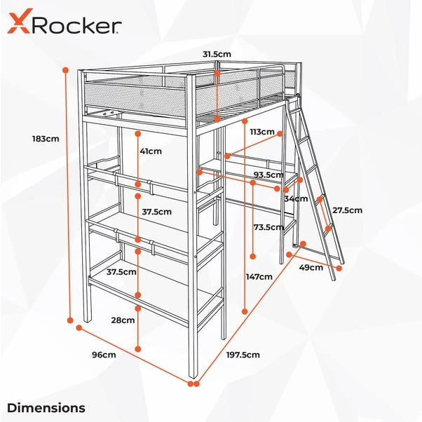 X Rocker Fortress Gaming High Sleeper Bunk Bed With Shelves & Desk 6 X Rocker Fortress Gaming High Sleeper Bunk Bed With Shelves & Desk - Image 6