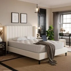 Alara Pleated Teddy Fabric Bed Frame -Furniture Sale Store 30800163