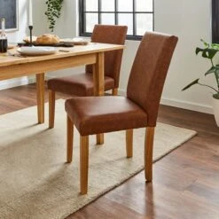 Hugo Set Of 2 Dining Chairs, Distressed Faux Leather
