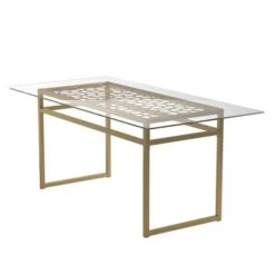 Cosmo Living Juliette 6 Seater Rectangle Dining Table, Glass Top & Brass Legs -Furniture Sale Store 30859657 alt02