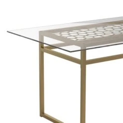 Cosmo Living Juliette 6 Seater Rectangle Dining Table, Glass Top & Brass Legs -Furniture Sale Store 30859657 alt03