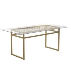 Cosmo Living Juliette 6 Seater Rectangle Dining Table, Glass Top & Brass Legs -Furniture Sale Store 30859657 alt04