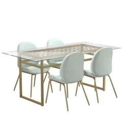 Cosmo Living Juliette 6 Seater Rectangle Dining Table, Glass Top & Brass Legs -Furniture Sale Store 30859657 alt05