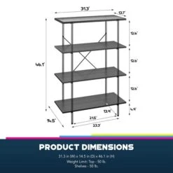 Wainwright 4 Shelf Bookcase, Black Oak -Furniture Sale Store 30860055 alt09