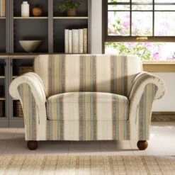 Angus Striped Linen Snuggle Chair -Furniture Sale Store 30869751