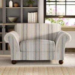 Angus Striped Linen Snuggle Chair -Furniture Sale Store 30869752
