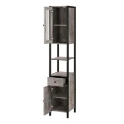 Colton Concrete Effect Tallboy Storage Unit With Mirrored Door -Furniture Sale Store 30869873 alt03
