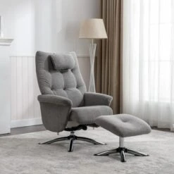 Orson Chenille Reclining Swivel Chair With Footstool