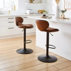 Donte Adjustable Height Swivel Bar Stool, Faux Leather -Furniture Sale Store 30891307