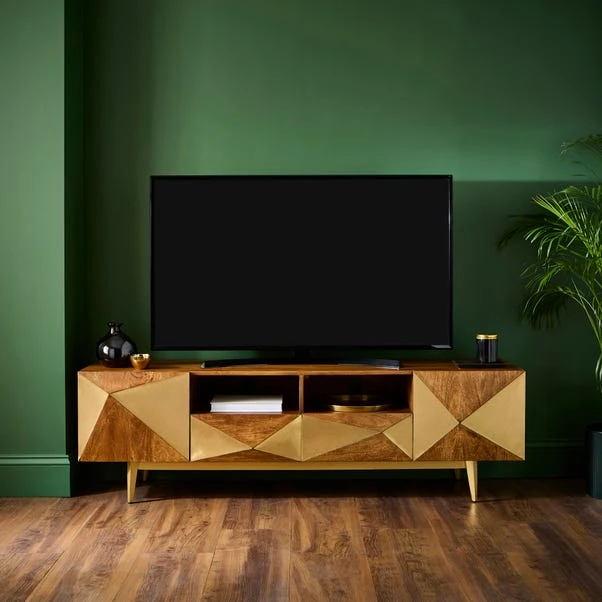 Zadie Extra Wide TV Unit For TVs Up To 80", Mango Wood 1 Zadie Extra Wide TV Unit For TVs Up To 80", Mango Wood
