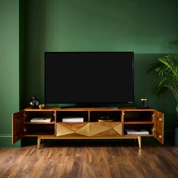Zadie Extra Wide TV Unit For TVs Up To 80", Mango Wood 2 Zadie Extra Wide TV Unit For TVs Up To 80", Mango Wood - Image 2