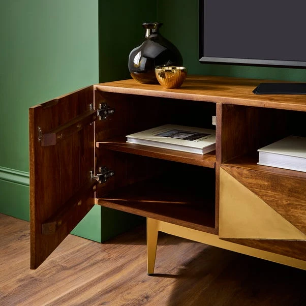 Zadie Extra Wide TV Unit For TVs Up To 80", Mango Wood 4 Zadie Extra Wide TV Unit For TVs Up To 80", Mango Wood - Image 4