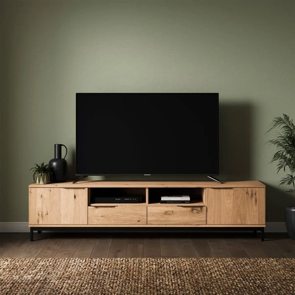 Reynolds Extra Wide TV Unit For TVs Up To 80", Rustic Oak Effect 1 Reynolds Extra Wide TV Unit For TVs Up To 80", Rustic Oak Effect