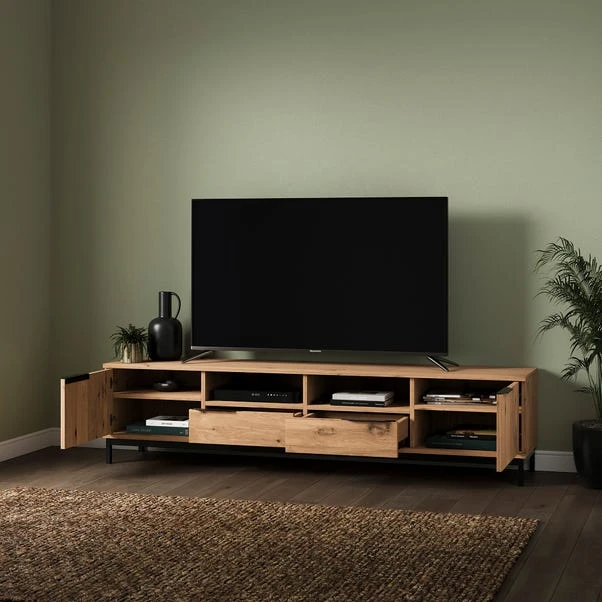 Reynolds Extra Wide TV Unit For TVs Up To 80", Rustic Oak Effect 2 Reynolds Extra Wide TV Unit For TVs Up To 80", Rustic Oak Effect - Image 2