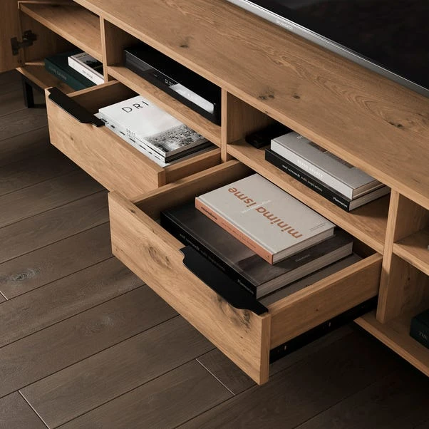 Reynolds Extra Wide TV Unit For TVs Up To 80", Rustic Oak Effect 3 Reynolds Extra Wide TV Unit For TVs Up To 80", Rustic Oak Effect - Image 3