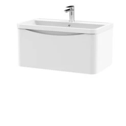 Lunar Wall Mounted 1 Drawer Vanity Unit With Polymarble Basin -Furniture Sale Store 30910248
