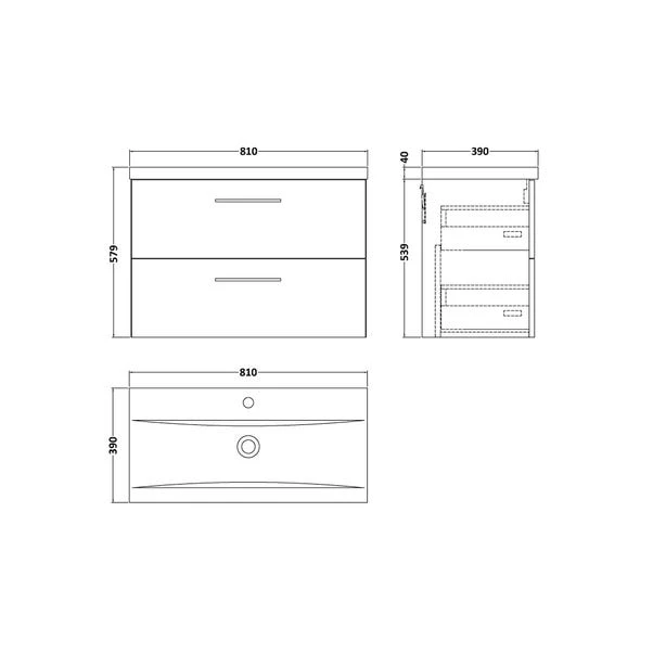 Arno Wall Mounted 2 Drawer Vanity Unit With Basin 11 Arno Wall Mounted 2 Drawer Vanity Unit With Basin - Image 11