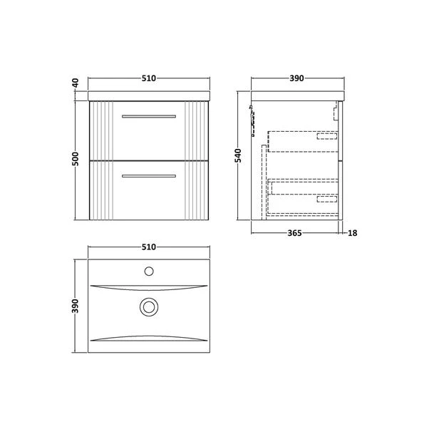 Deco Wall Mounted 2 Drawer Vanity Unit With Basin 12 Deco Wall Mounted 2 Drawer Vanity Unit With Basin - Image 12
