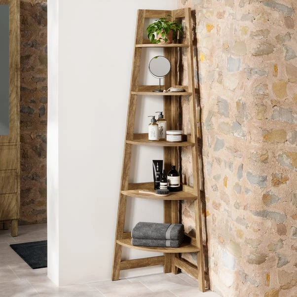 Humphrey Corner Ladder Shelf, Mango Wood Effect 1 Humphrey Corner Ladder Shelf, Mango Wood Effect