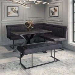 Indus Valley Athena 6 Seater Dining Table Corner Bench Set