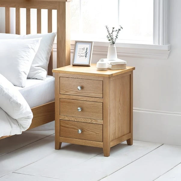 Jenkins 3 Drawer Bedside Table, Oak 1 Jenkins 3 Drawer Bedside Table, Oak