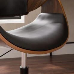 Modena Walnut Effect Office Chair, Black Faux Leather -Furniture Sale Store 30926647 alt02