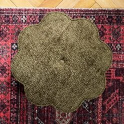 Flower Tassel Distressed Chenille Footstool -Furniture Sale Store 30930268 alt03