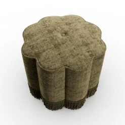Flower Tassel Distressed Chenille Footstool -Furniture Sale Store 30930268 alt06