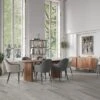 Indus Valley Zen Dining Table With 6 Boucle Stone Chairs