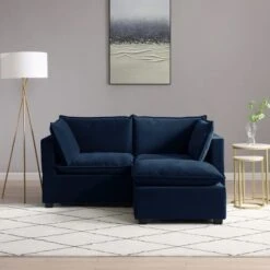 Moda 2 Seater Modular Sofa With Chaise, Navy Velvet