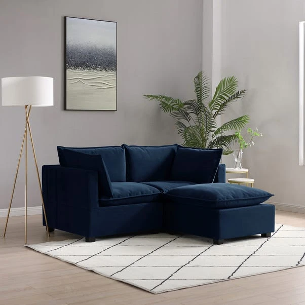 Moda 2 Seater Modular Sofa With Chaise, Navy Velvet 2 Moda 2 Seater Modular Sofa With Chaise, Navy Velvet - Image 2