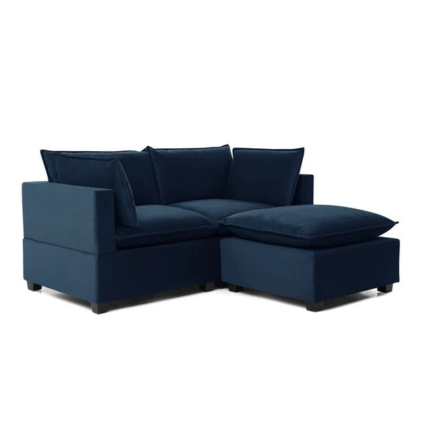 Moda 2 Seater Modular Sofa With Chaise, Navy Velvet 3 Moda 2 Seater Modular Sofa With Chaise, Navy Velvet - Image 3