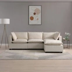 Moda 3 Seater Modular Sofa With Chaise, Natural Boucle