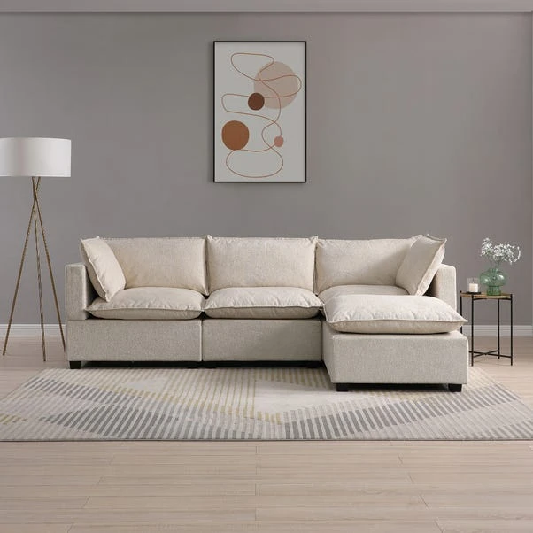 Moda 3 Seater Modular Sofa With Chaise, Natural Boucle 1 Moda 3 Seater Modular Sofa With Chaise, Natural Boucle