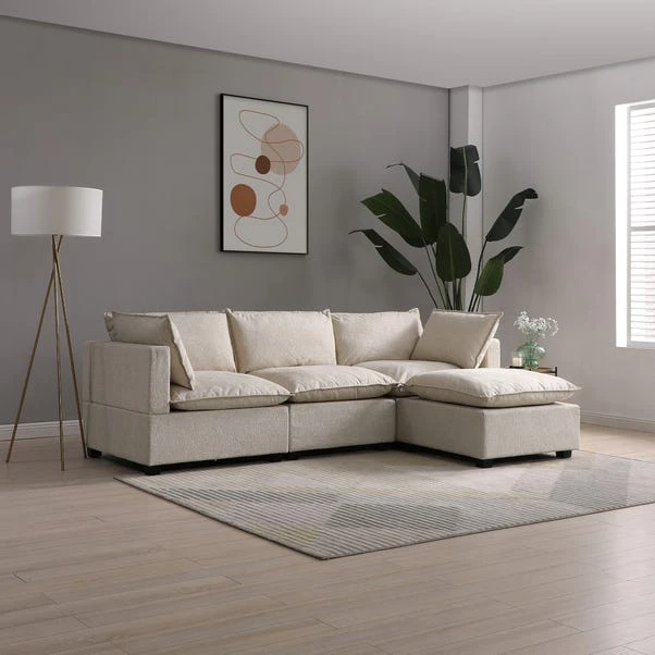 Moda 3 Seater Modular Sofa With Chaise, Natural Boucle 2 Moda 3 Seater Modular Sofa With Chaise, Natural Boucle - Image 2